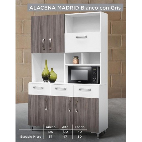 Alacena Modelo Madrid - Blanco Con Gris