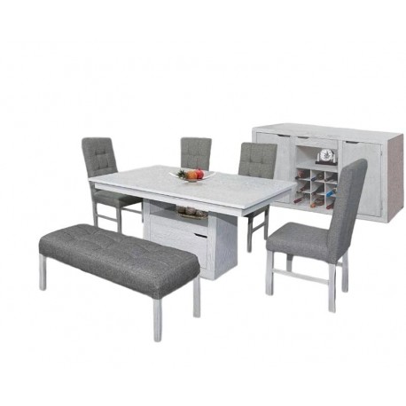 Comedor Belgica 4 Sillas 1 Banca con Buffet - Gris