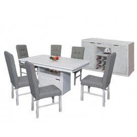 Comedor Belgica 6 Sillas con Buffet - Gris